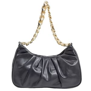 ASOS Fancy Women's Design Black Ruched Shoulder Bag with Chunky Gold Chain